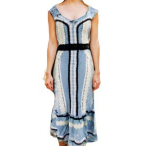 foxiedox Blue and Cream Midi Dress with Black Trim